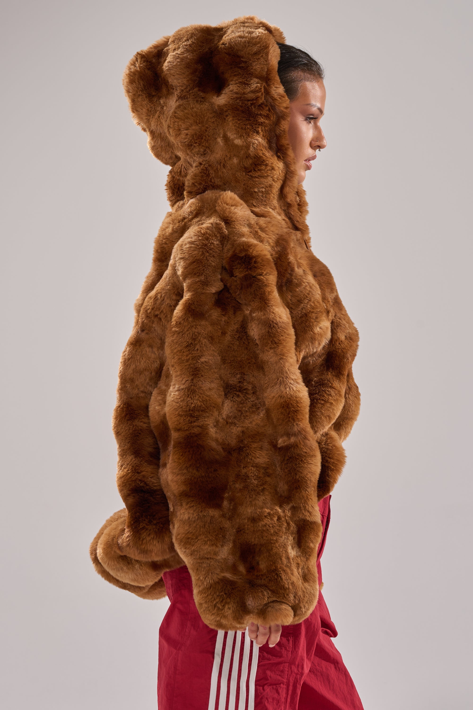 LOOK AT ME NOW HOODED FUR BOMBER IN BROWN