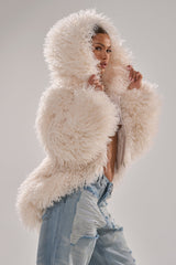 LOOK AT ME NOW HOODED FUR BOMBER IN IVORY