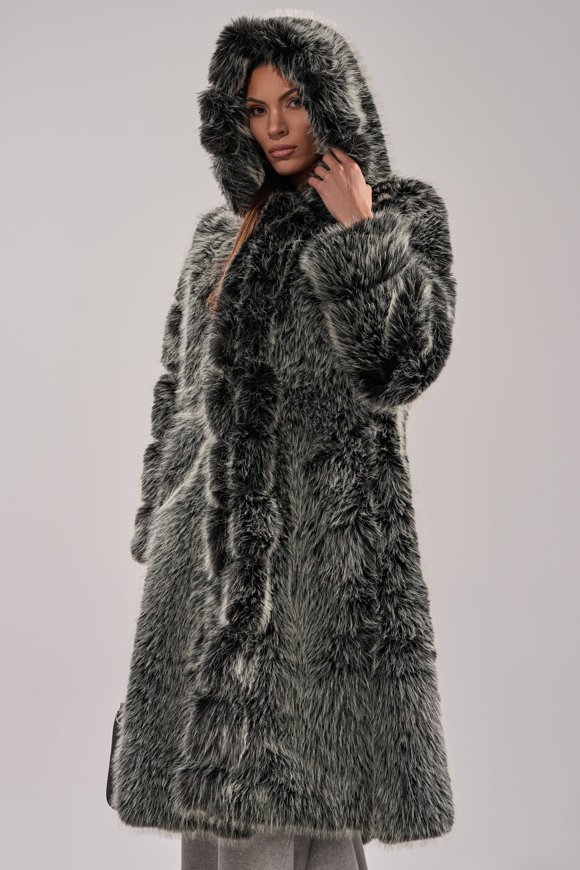 SNOW BUNNY HOODED FAUX FUR COAT