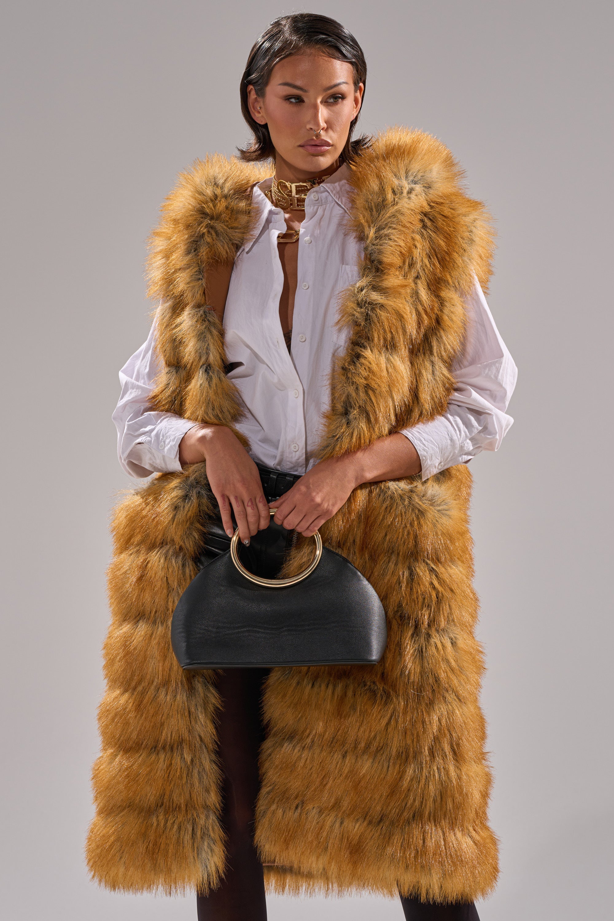 SLY HOODED FAUX FUR VEST