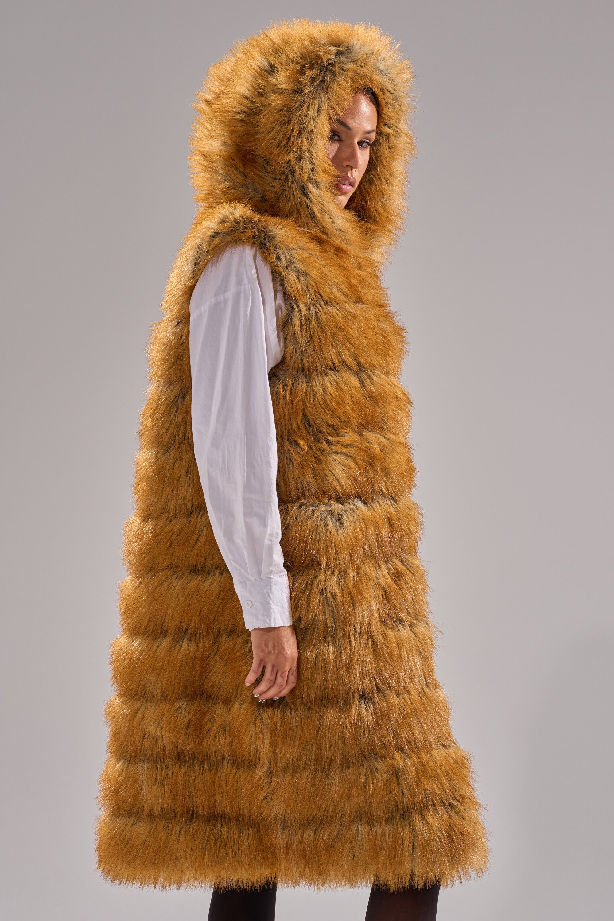 SLY HOODED FAUX FUR VEST
