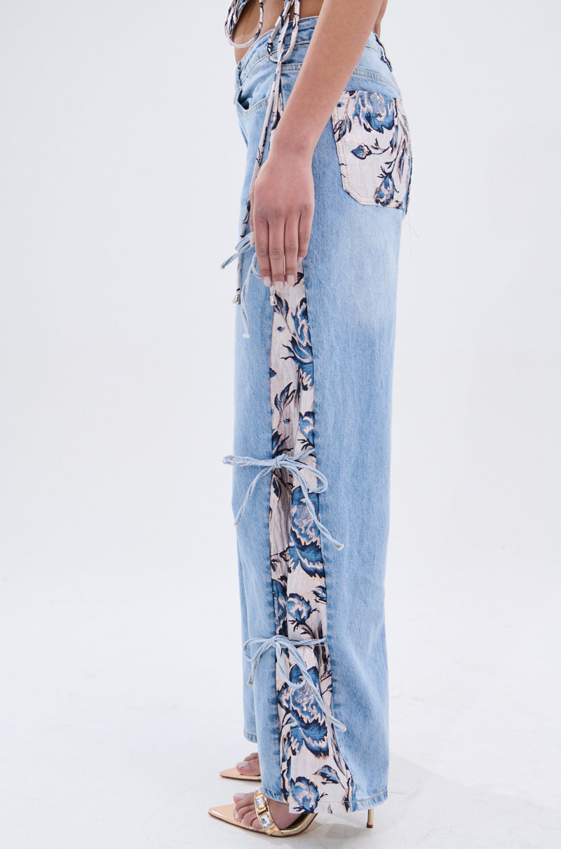 SEASONAL AWAKENING BROCADE PATCH DENIM JEANS