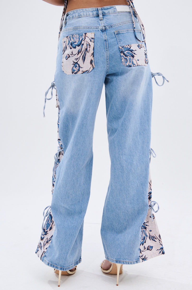SEASONAL AWAKENING BROCADE PATCH DENIM JEANS