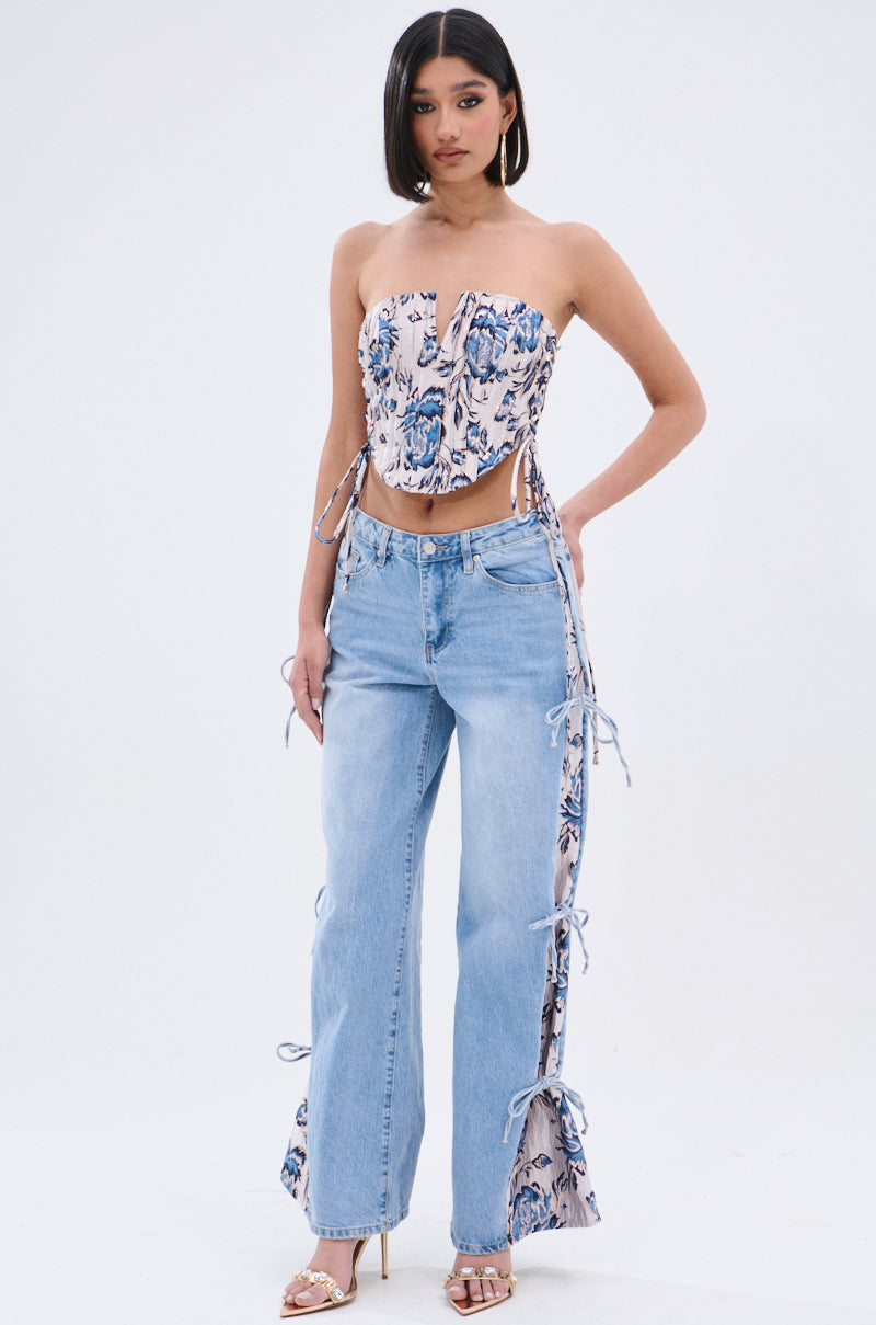 SEASONAL AWAKENING BROCADE PATCH DENIM JEANS