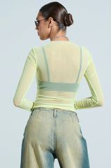 PAXTON SEXY DOUBLE LINED MESH LONG SLEEVE TOP