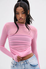 PAXTON SEXY RUCHED MESH LONG SLEEVE TOP