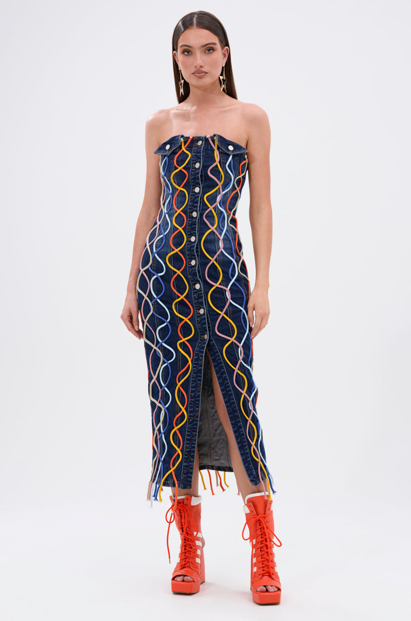 WORK OF ART DENIM MIDI DRESS