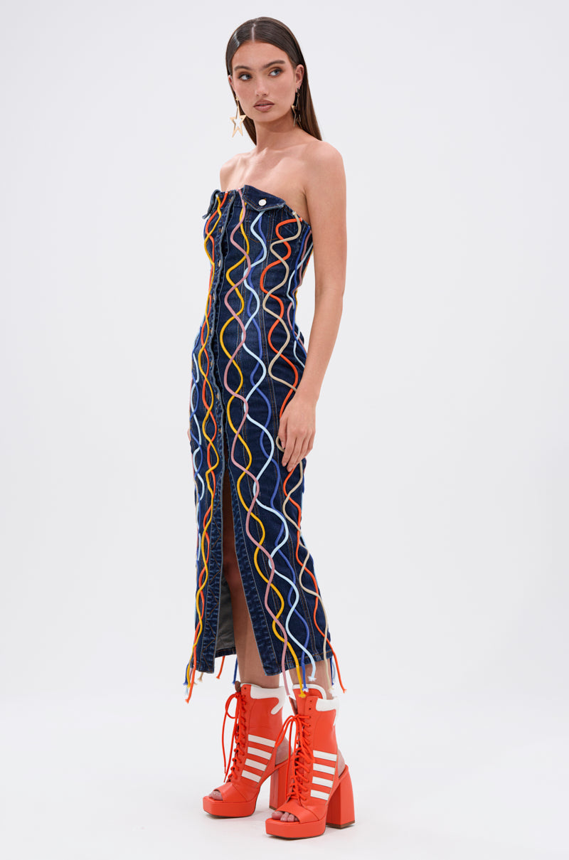 WORK OF ART DENIM MIDI DRESS
