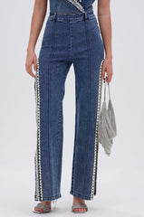 LUXURIOUS DENIM PANTS WITH SIDE SLITS