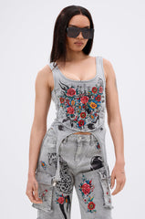 ARBOREAL DENIM CORSET TOP