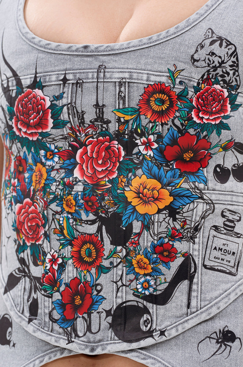 ARBOREAL DENIM CORSET TOP