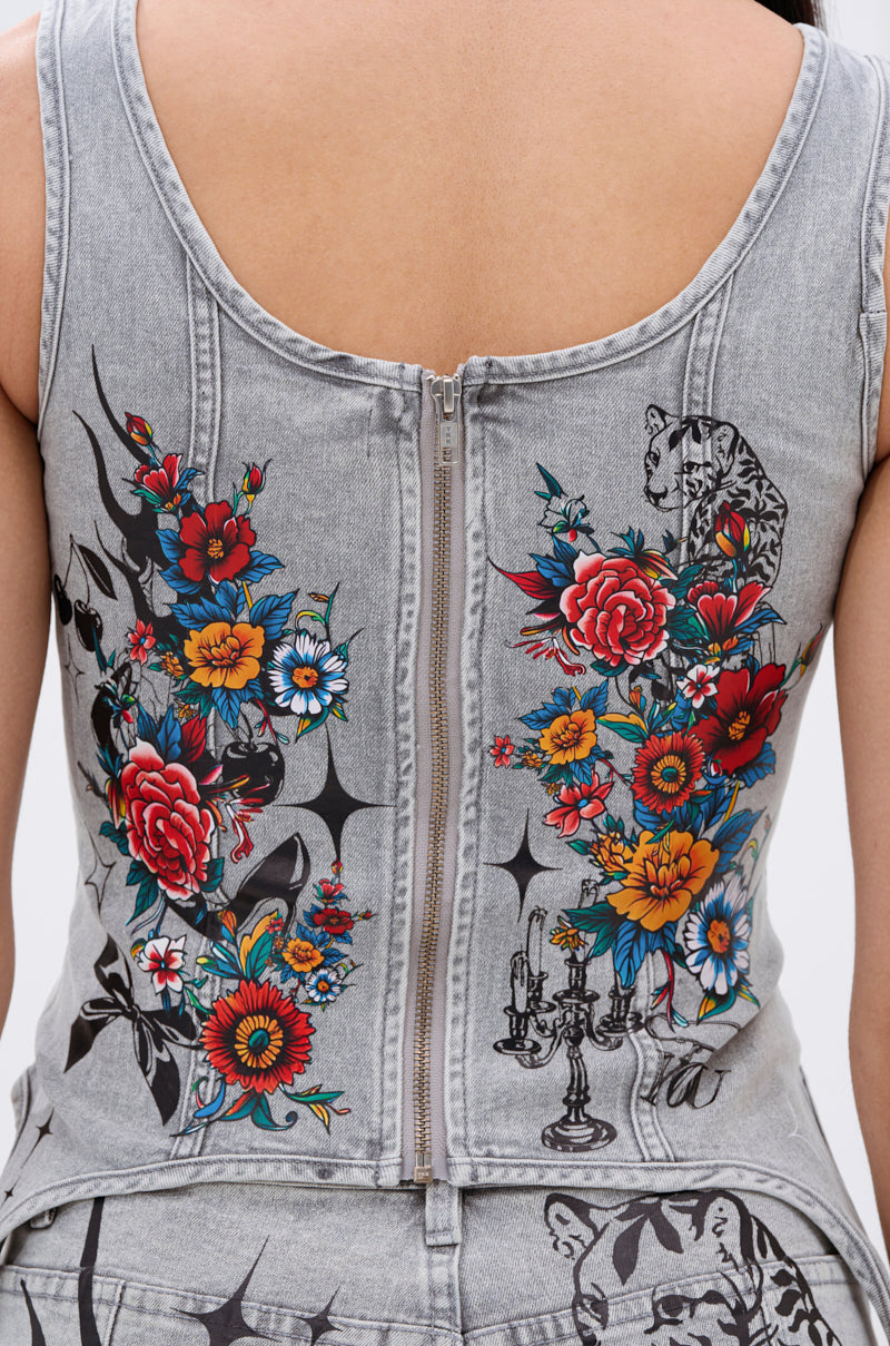 ARBOREAL DENIM CORSET TOP