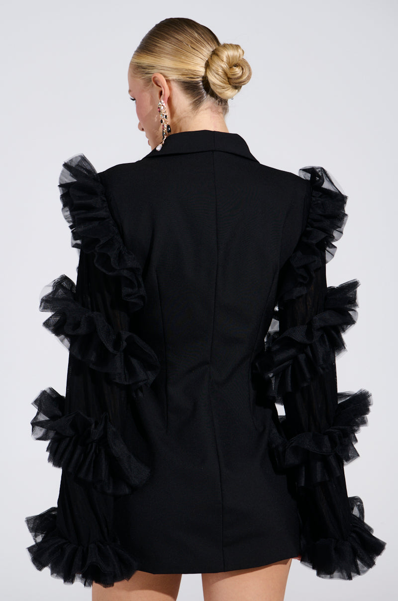 LIVING OVER THE TOP RUFFLE SLEEVE BLAZER MINI DRESS