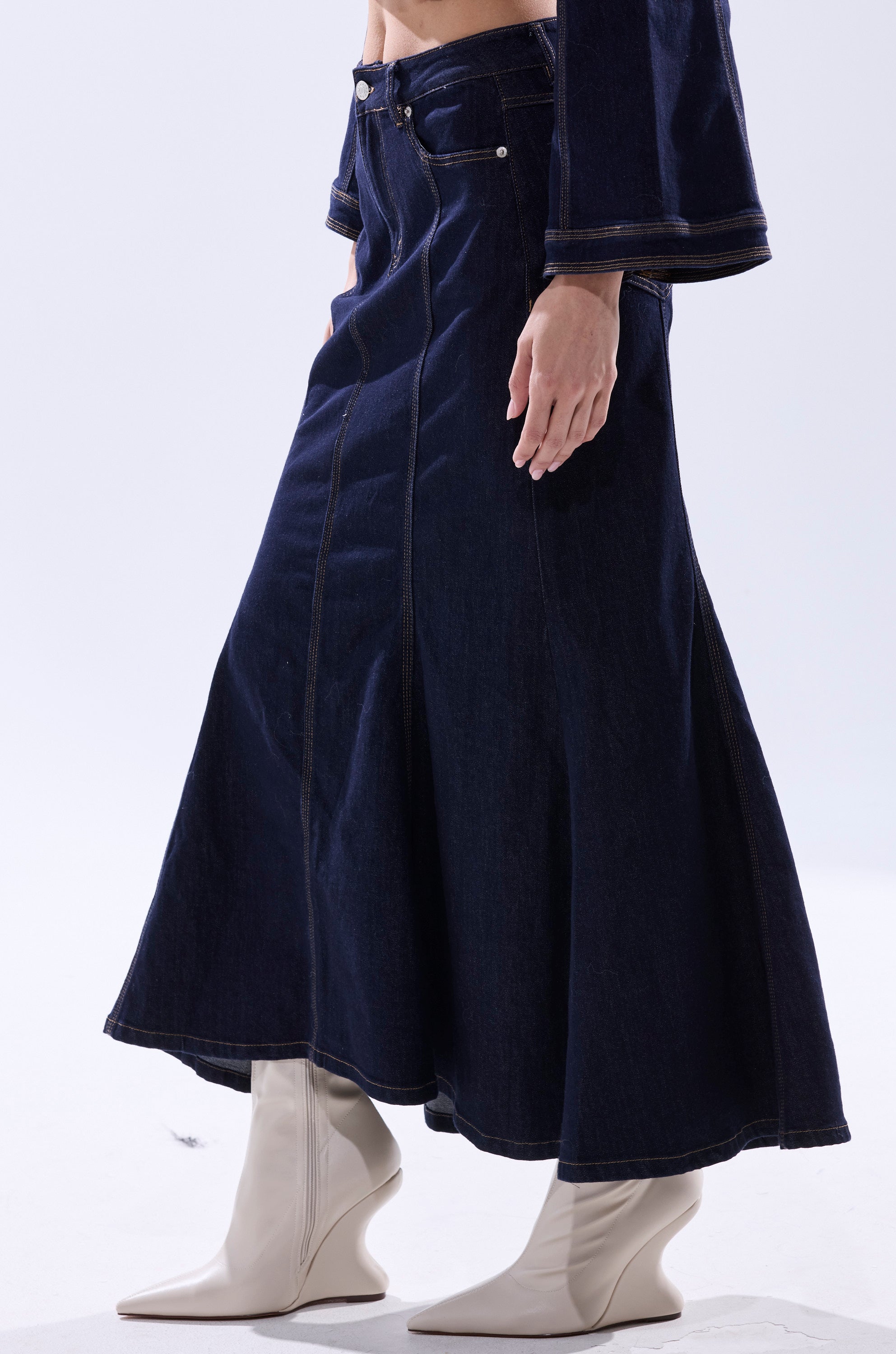 SHES GONE, DANCE ON DENIM MAXI SKIRT