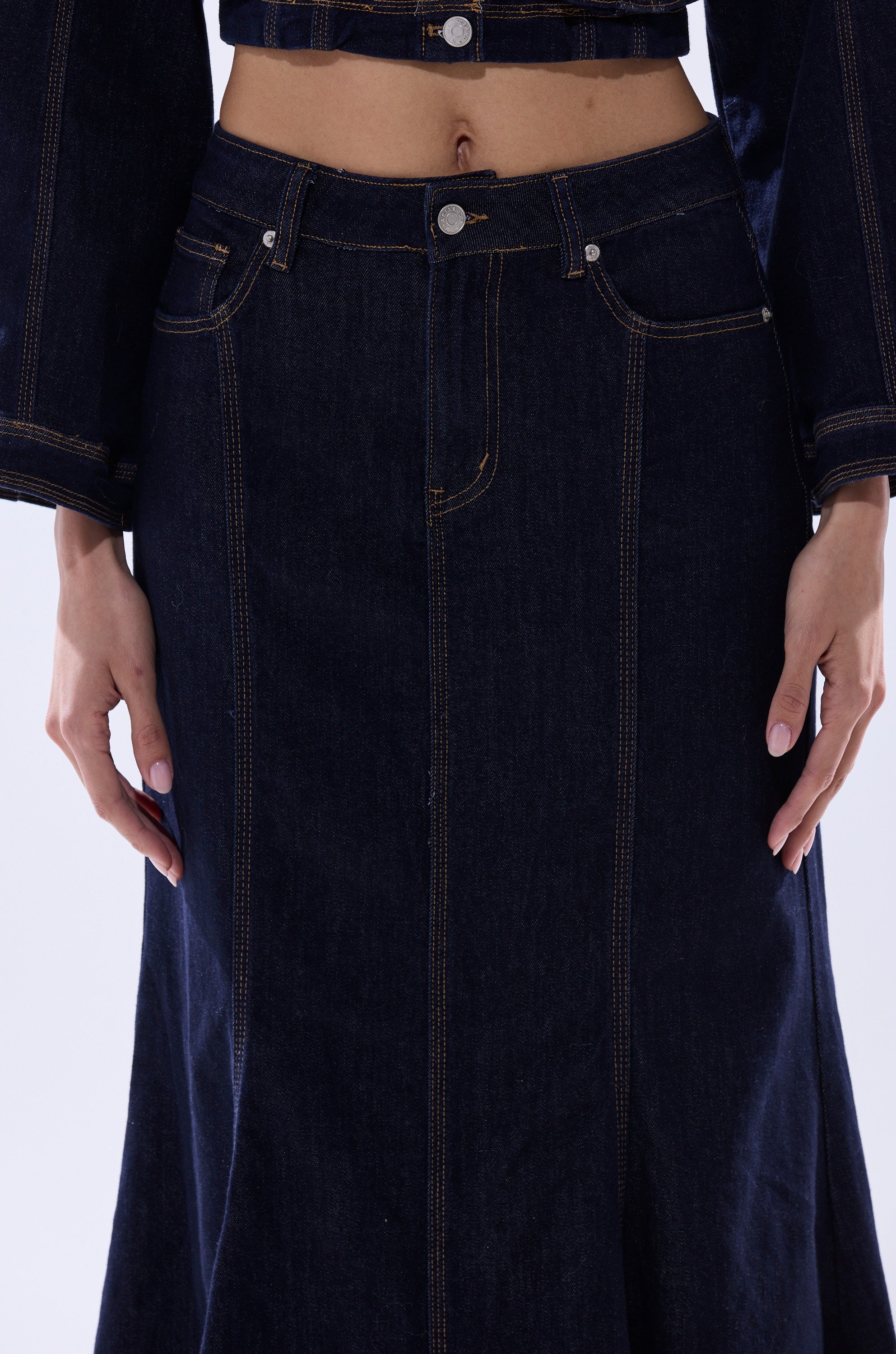 SHES GONE, DANCE ON DENIM MAXI SKIRT