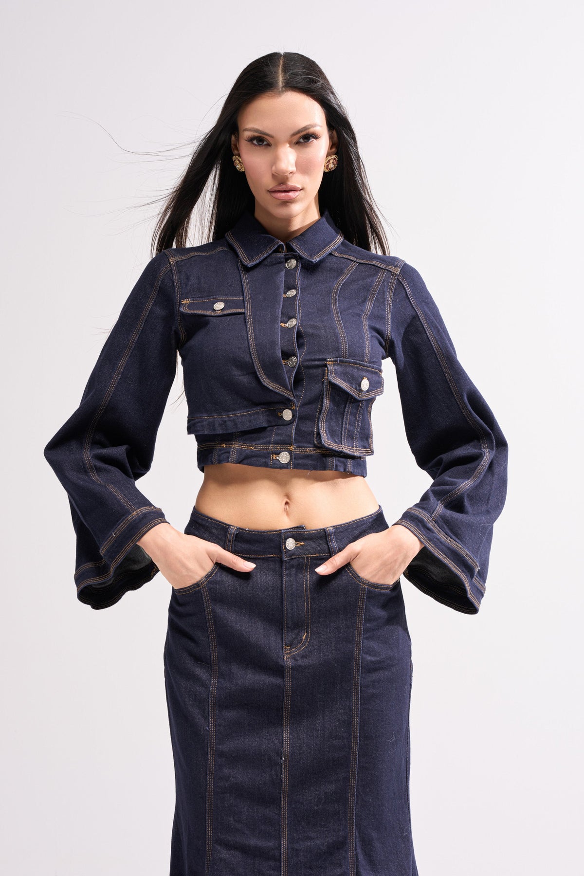 SHES GONE , DANCE ON DENIM BUTTON DOWN