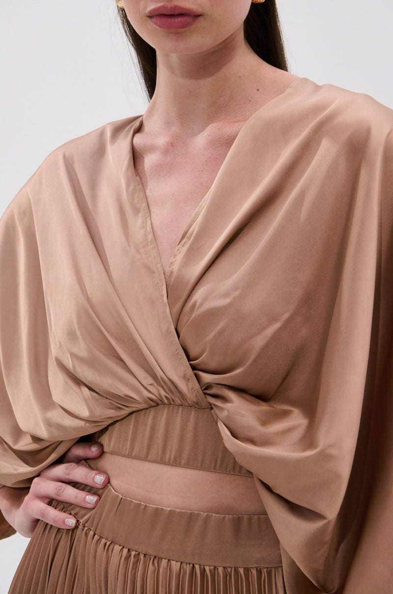 MILLIE MOCHA MOUSSE SATIN BLOUSE