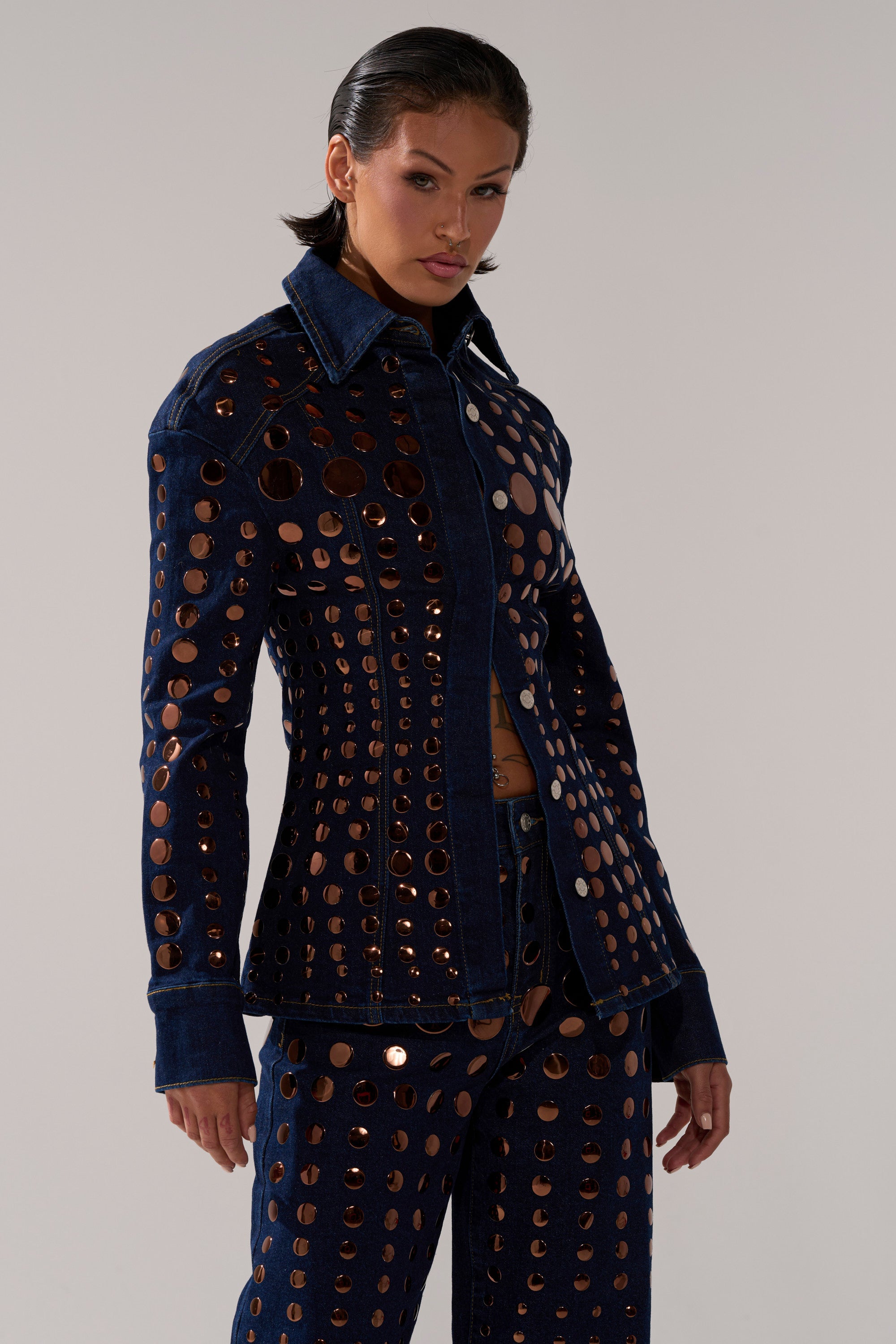 DISCO BABE DENIM BUTTON DOWN