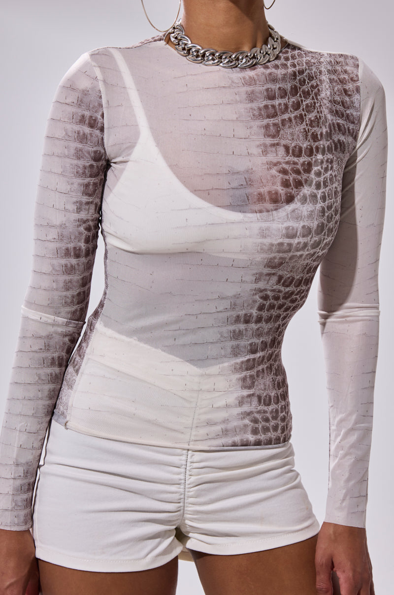 ELBA PYTHON LONG SLEEVE MESH TOP