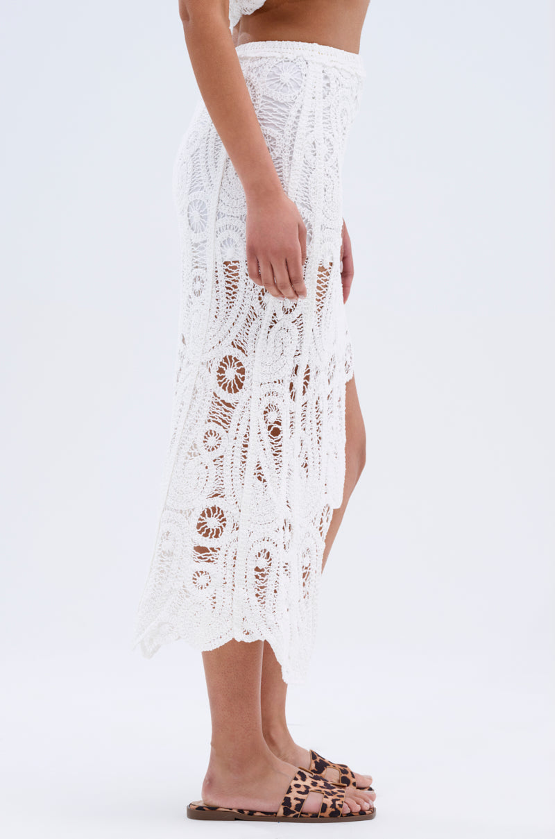 ASYMMETRICAL CROCHET PAISLEY MIDI SKIRT