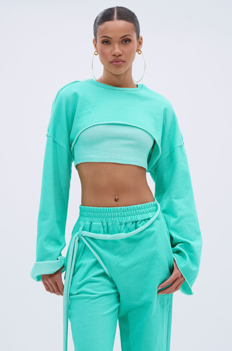 ISSA DOUBLE LAYER CROP SWEATSHIRT IN TIFFANY