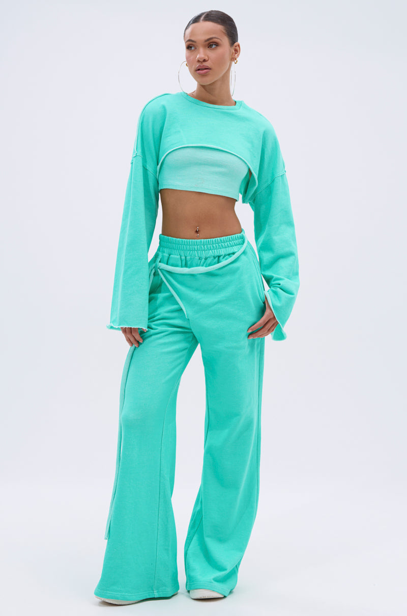 ISSA DOUBLE LAYER CROP SWEATSHIRT IN TIFFANY