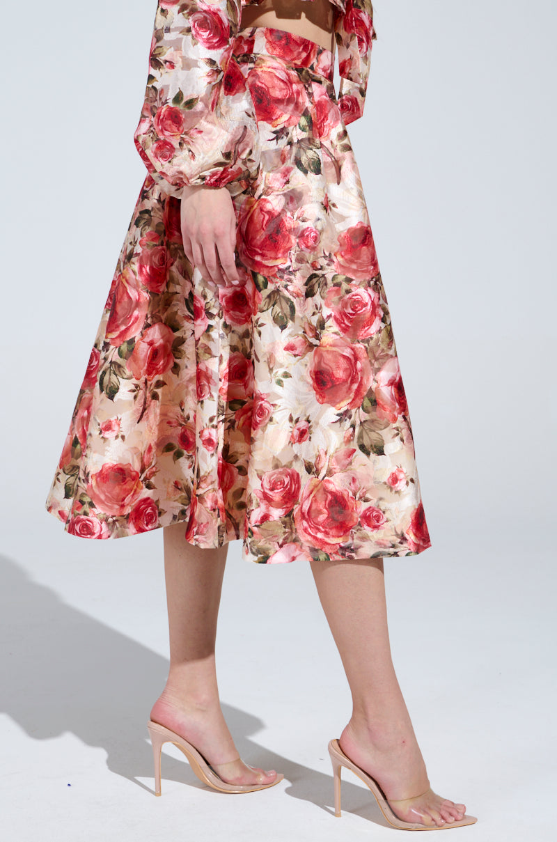 DANCE WITH ME FLORAL MIDI SKIRT