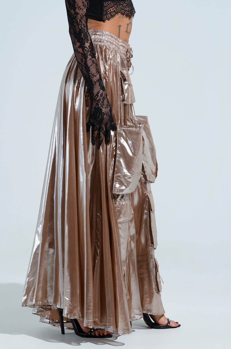 ALL I NEED METALLIC MAXI CARGO SKIRT