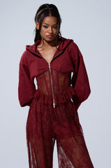 TOO TRENDY ZIP UP SWEATSHIRT WITH LACE