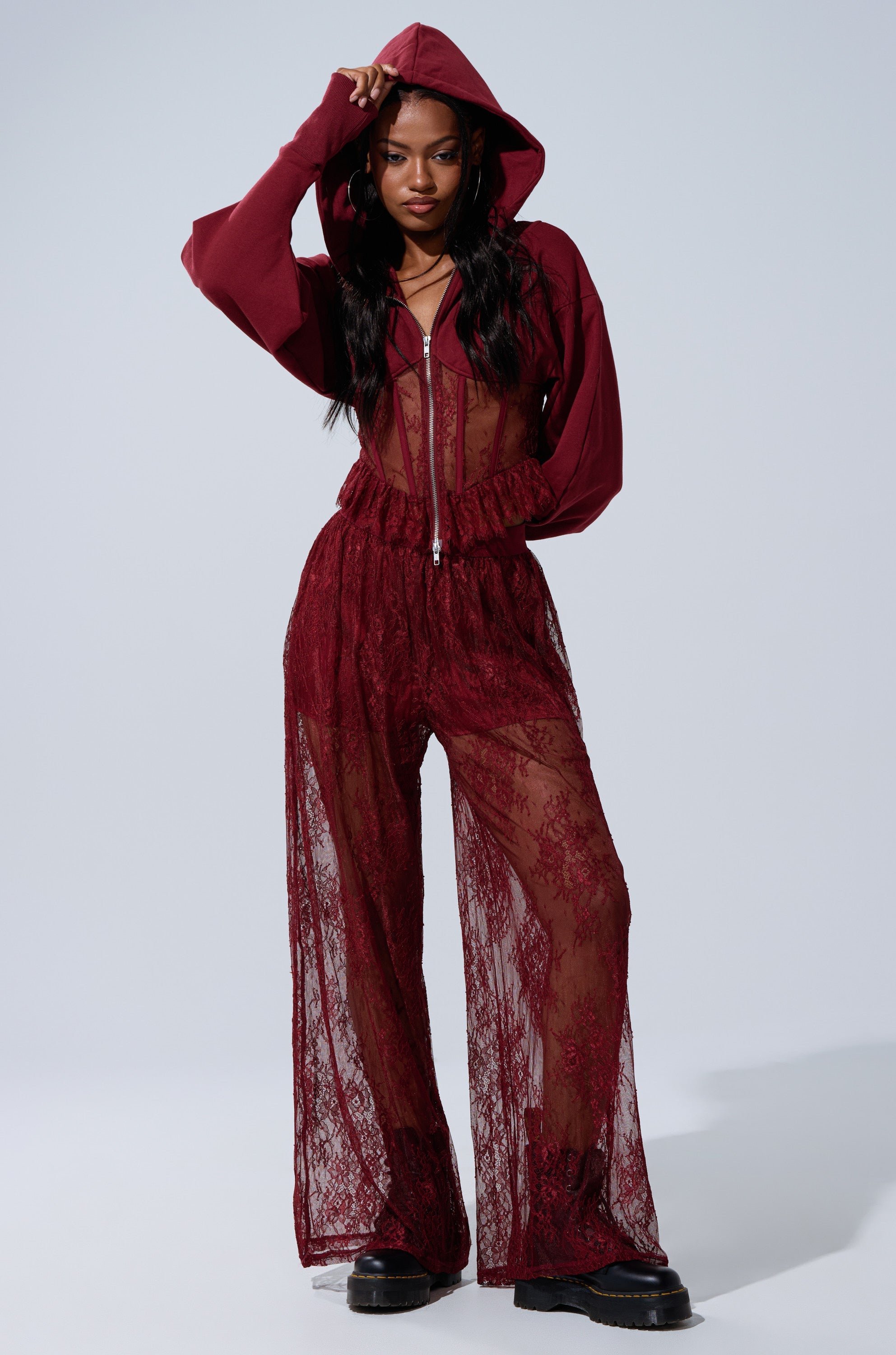 TOO TRENDY ZIP UP SWEATSHIRT WITH LACE