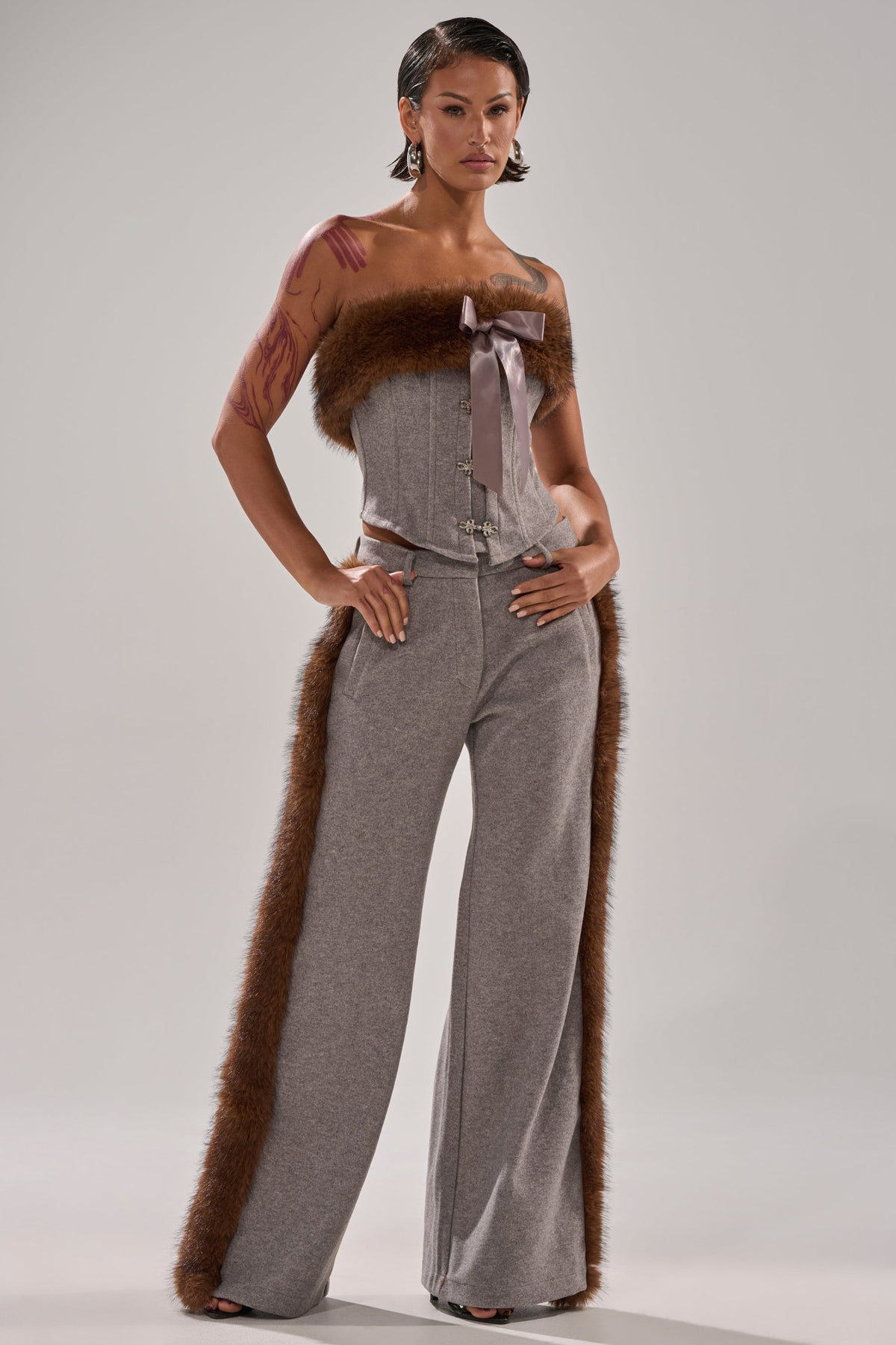 HALLE FUR TRIM WIDE LEG PANT