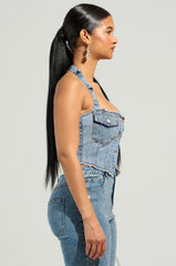 JOLIE RHINESTONE EMBELLISHED DENIM CORSET