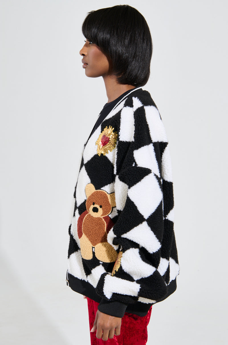 TEDDY BEAR CUTE CHECKERED BUTTON DOWN CARDIGAN