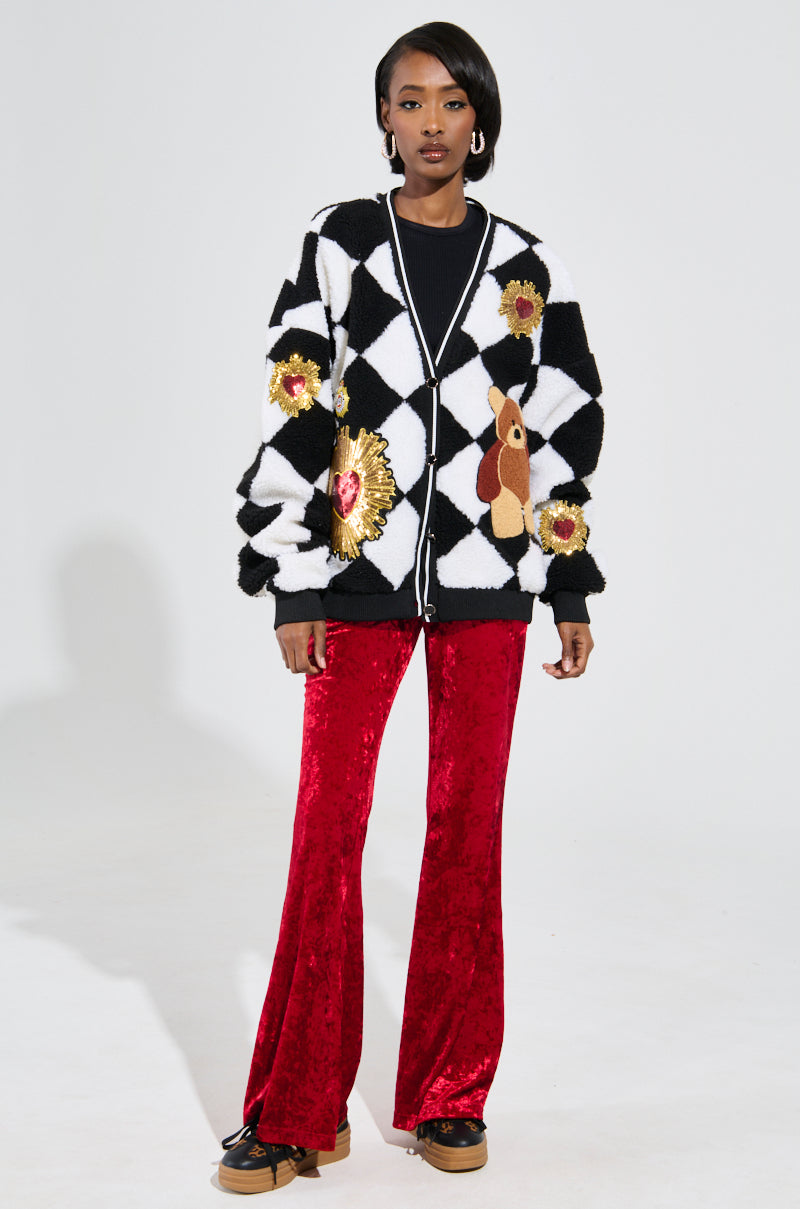 TEDDY BEAR CUTE CHECKERED BUTTON DOWN CARDIGAN