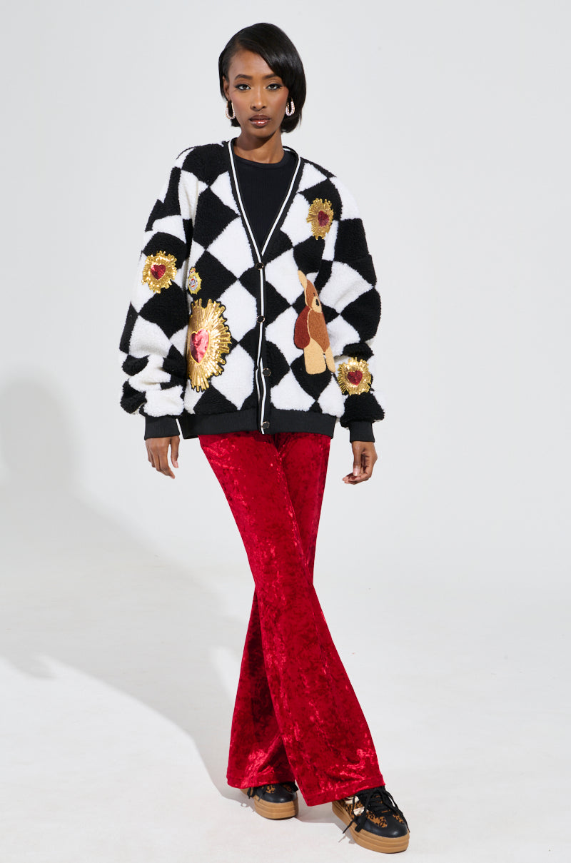 TEDDY BEAR CUTE CHECKERED BUTTON DOWN CARDIGAN