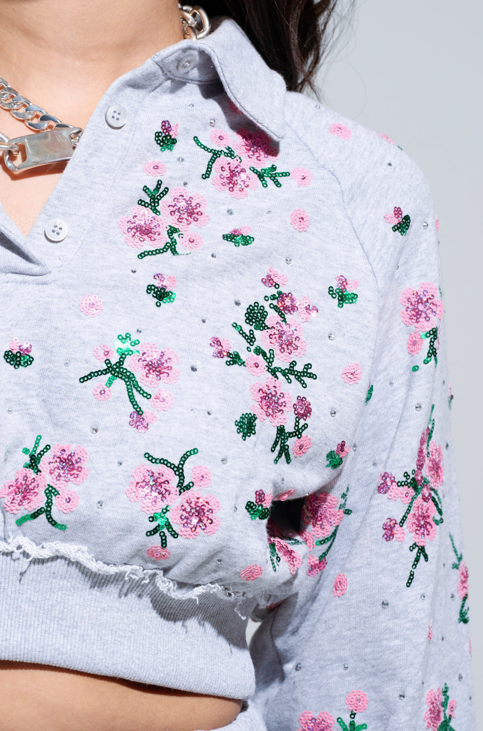 GARDEN PARTY RHINESTONE BUTTON UP TOP