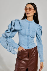 SEIZE THE DAY LONG SLEEVE FLOUNCE DENIM TOP