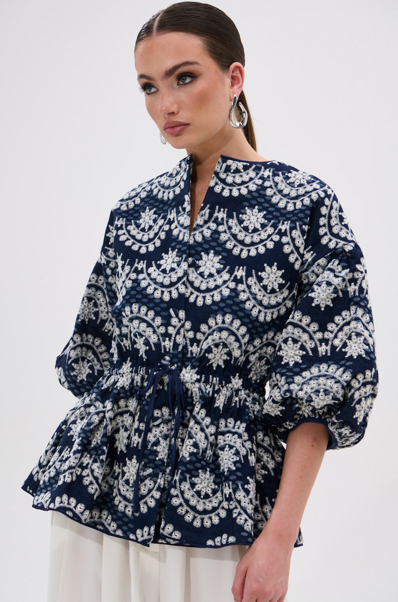 MELODY DENIM EYELET BLOUSE