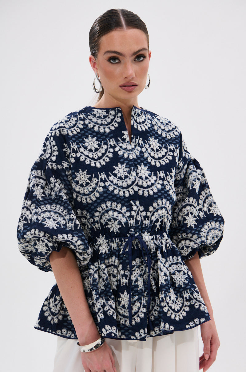 MELODY DENIM EYELET BLOUSE