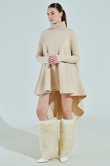 LADIE TURTLENECK HIGH LOW SWEATSHIRT DRESS