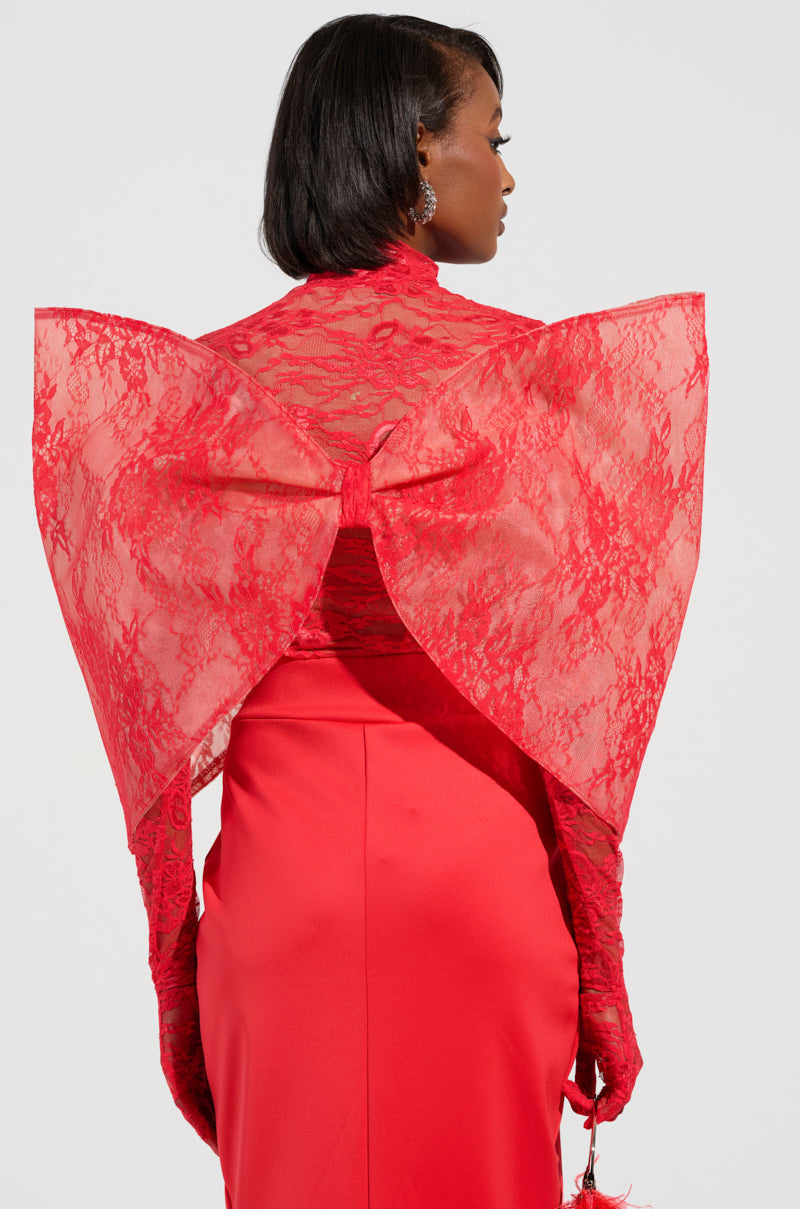 ALL THE ATTENTION DRAMATIC BOW TOP IN RED