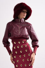 VENETTA FAUX LEATHER QUARTER ZIP SWEATSHIRT