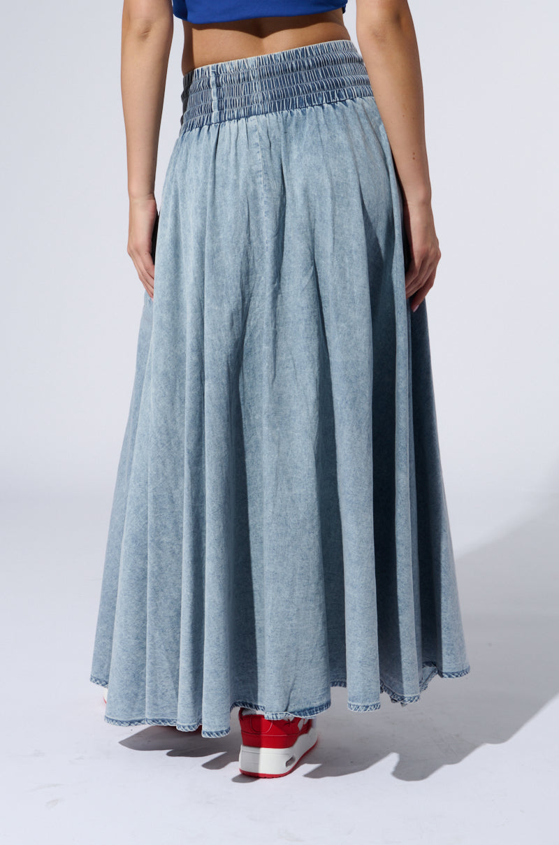 ALEX ACID WASH DENIM MAXI SKIRT