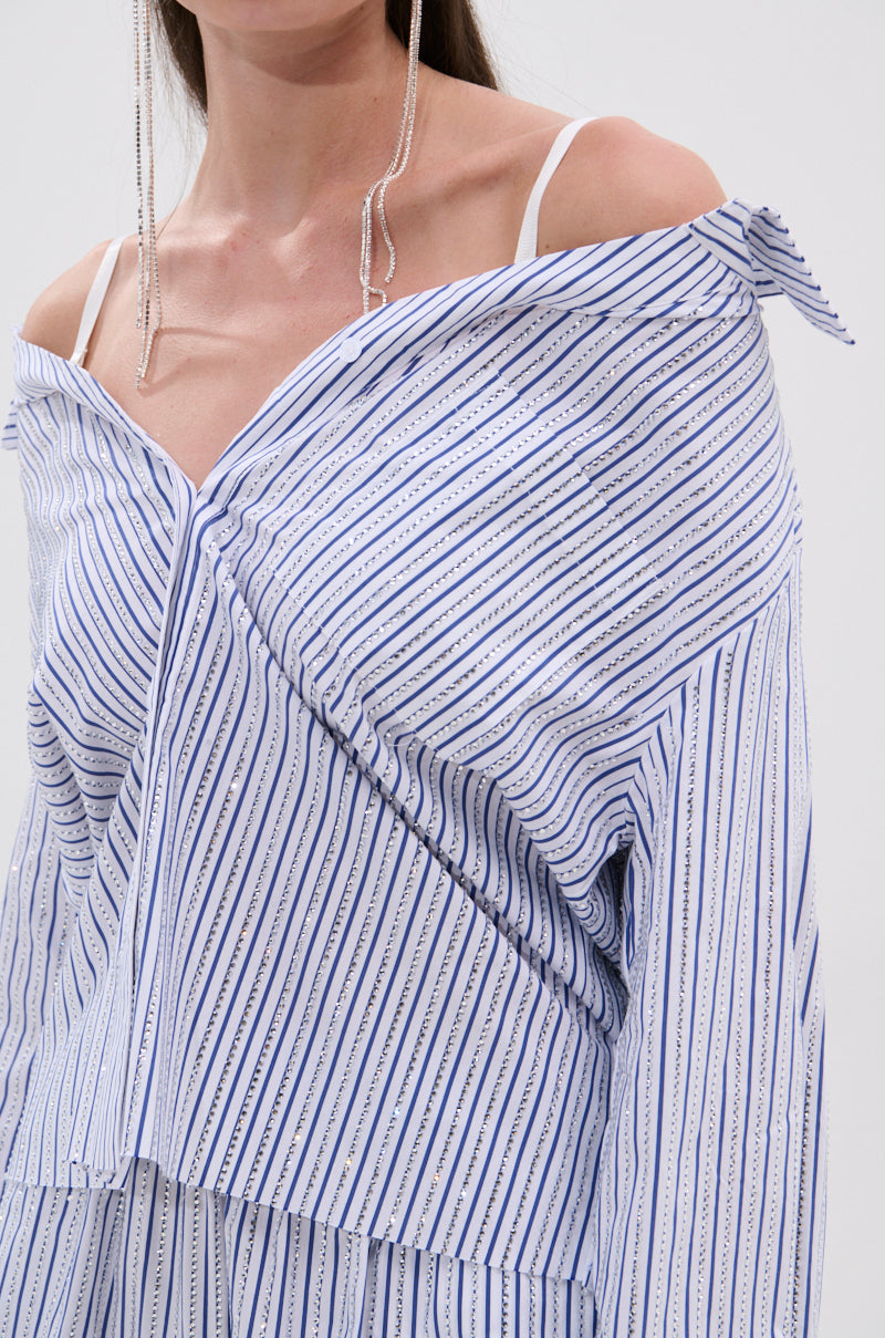 NOTHING BETTER STRIPE BUTTON DOWN WITH RHINESTONE