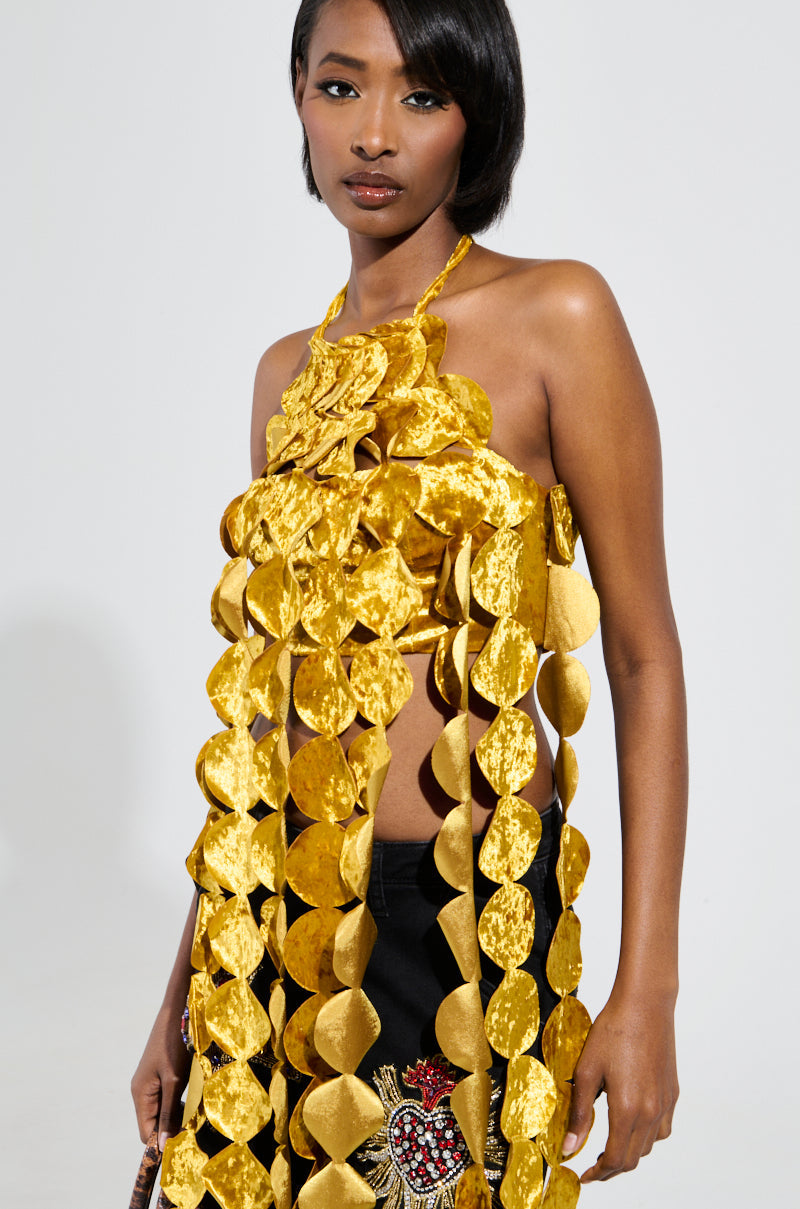 LIGHTS FLASHING HALTER TIE NECK TOP