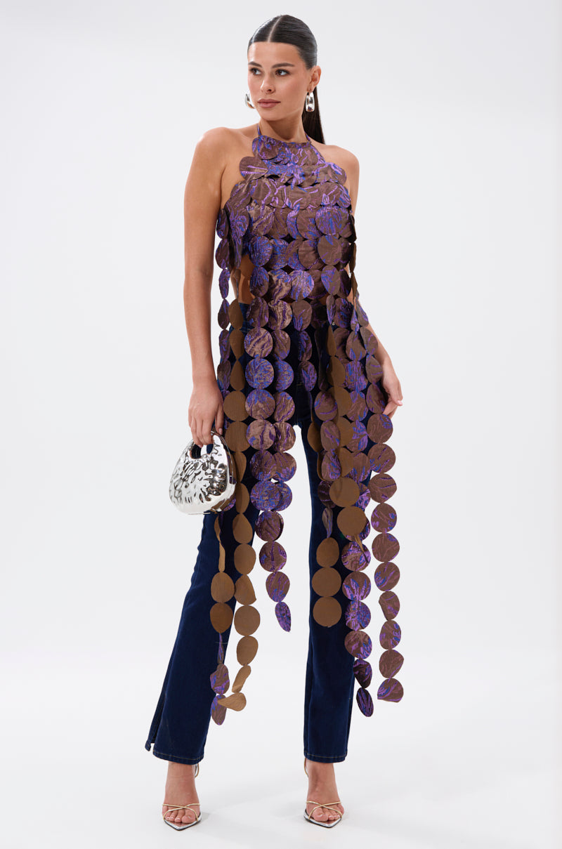 LIGHTS FLASHING BROCADE HALTER TIE NECK