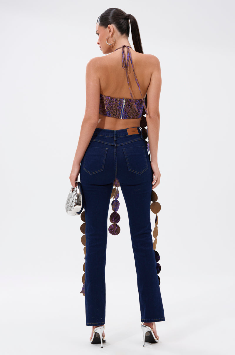 LIGHTS FLASHING BROCADE HALTER TIE NECK
