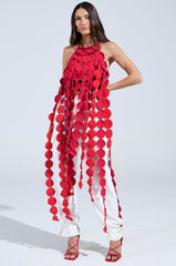 LIGHTS FLASHING HALTER TIE NECK TOP IN RED