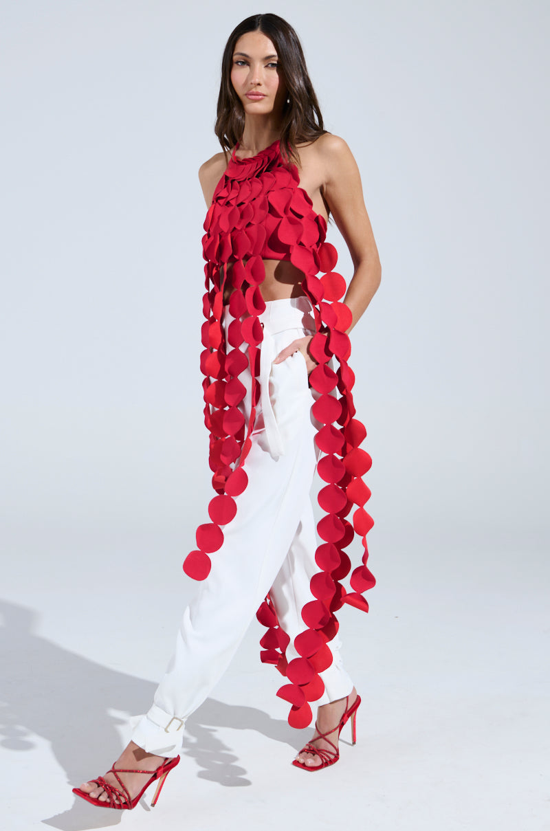 LIGHTS FLASHING HALTER TIE NECK TOP IN RED