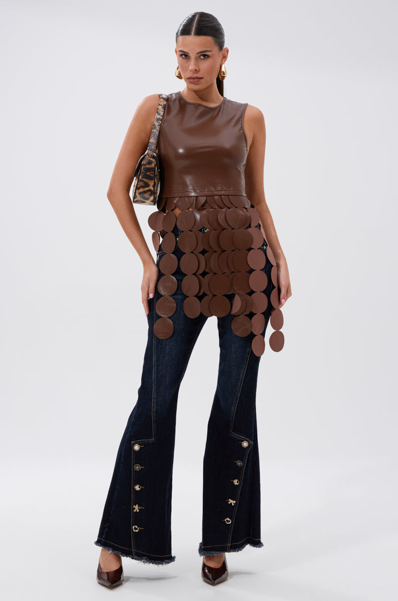 LIGHTS FLASHING FAUX LEATHER TOP